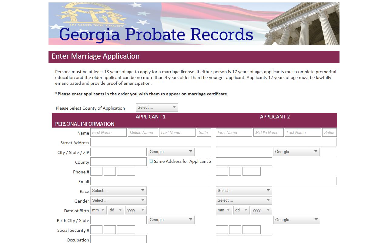 Wilkinson County marriage records Georgia Probate Records marriage application source